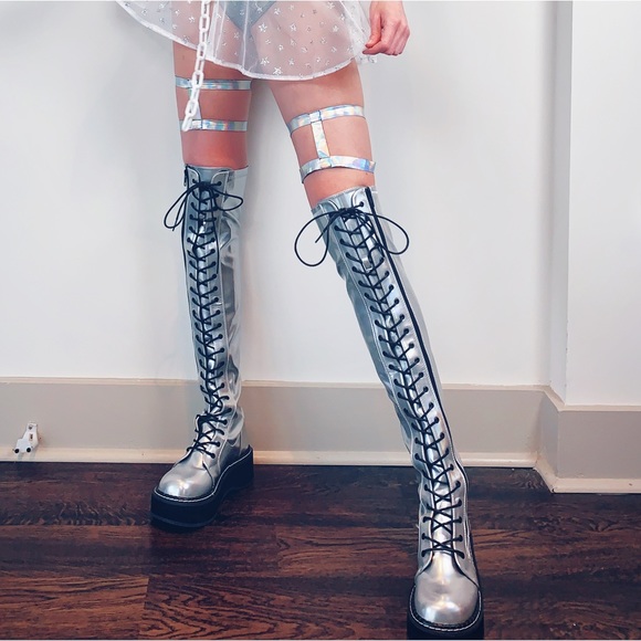 Demonia Shoes - LIKE NEW Demonia thigh high lace up boots